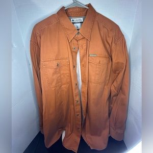 Columbia Dual Pocket Sportswear Company Orange Button Up Shirt Adult Size XL